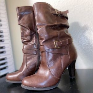 ANA A New Approach Brown Faux Leather High Heel Mid Calf Boots Size 8
